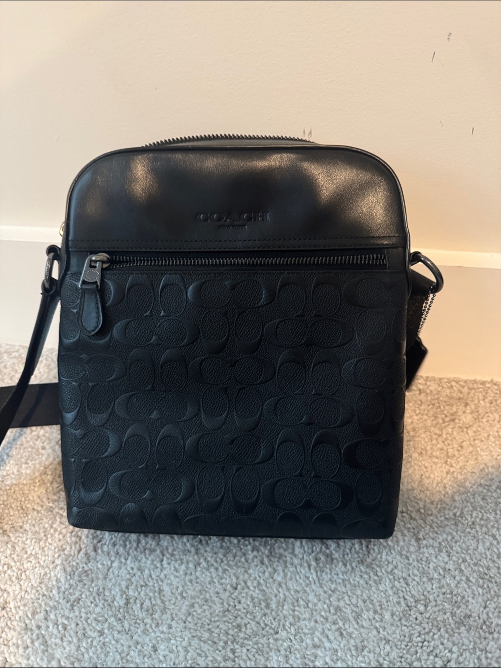 Coach Black Signature Embossed Messenger Bag
